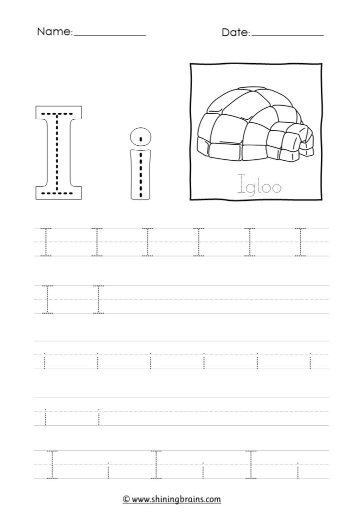 Letter I tracing worksheet with igloo picture