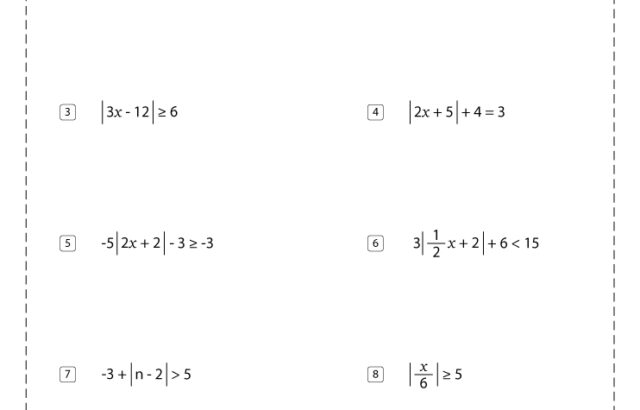 Math worksheet titled Solving Absolute Value Inequalities