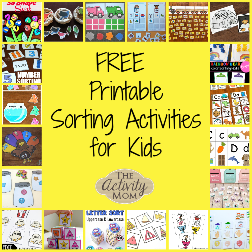 Yellow collage advertising free printable sorting activities for kids