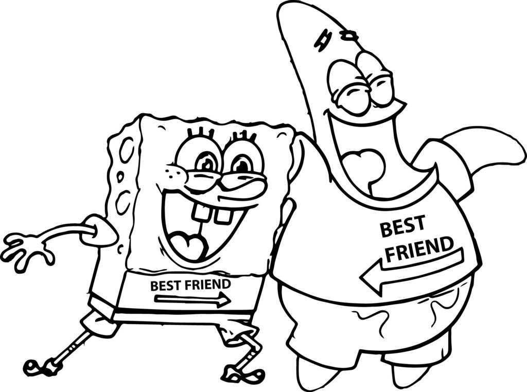 SpongeBob and Patrick smiling, wearing best friend shirts