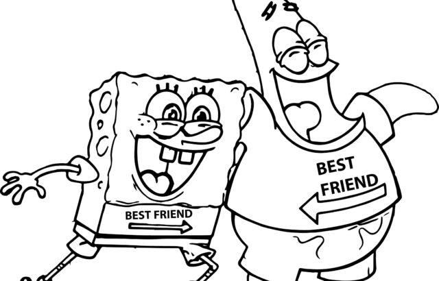 SpongeBob and Patrick smiling, wearing best friend shirts