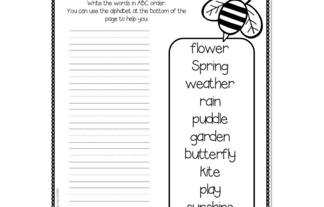 Alphabet order worksheet with bee and word list