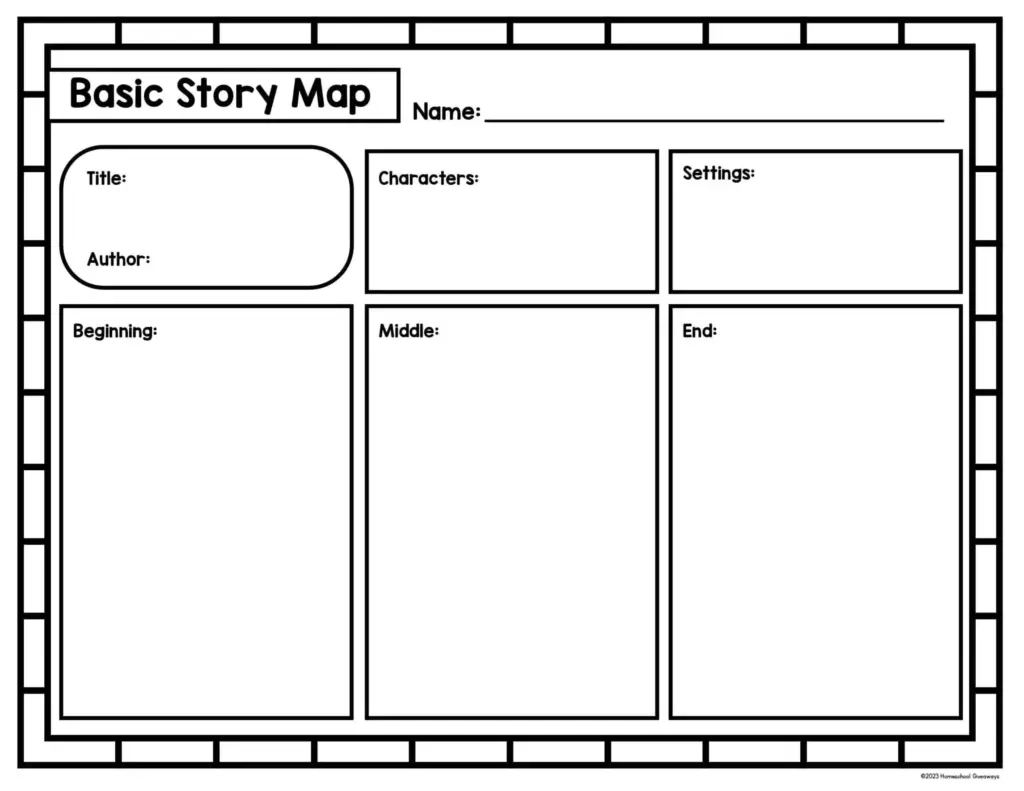 Black-and-white basic story map worksheet template