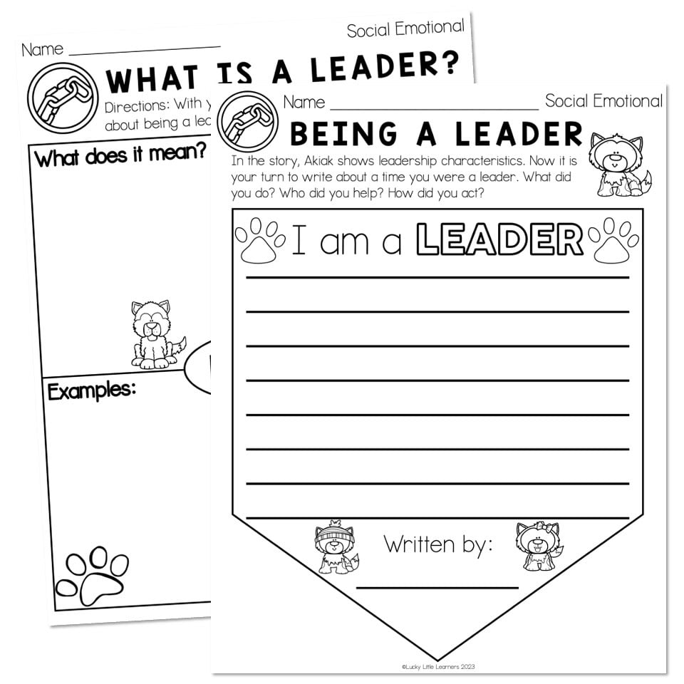 Two social emotional leadership worksheets with blank lines