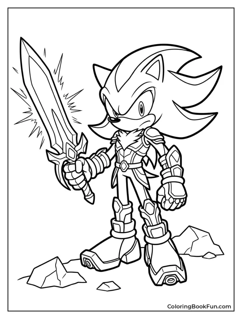 Cartoon hedgehog warrior holding a glowing sword