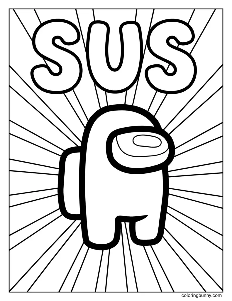 Among Us character with large SUS text and rays