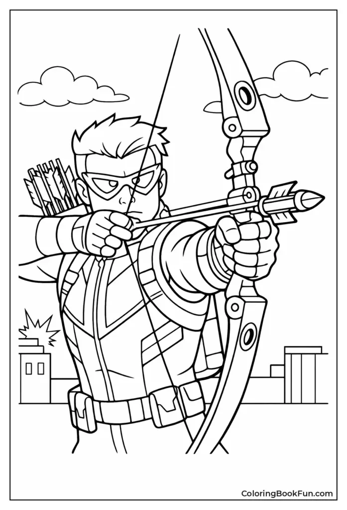 Black-and-white archer superhero aiming a bow