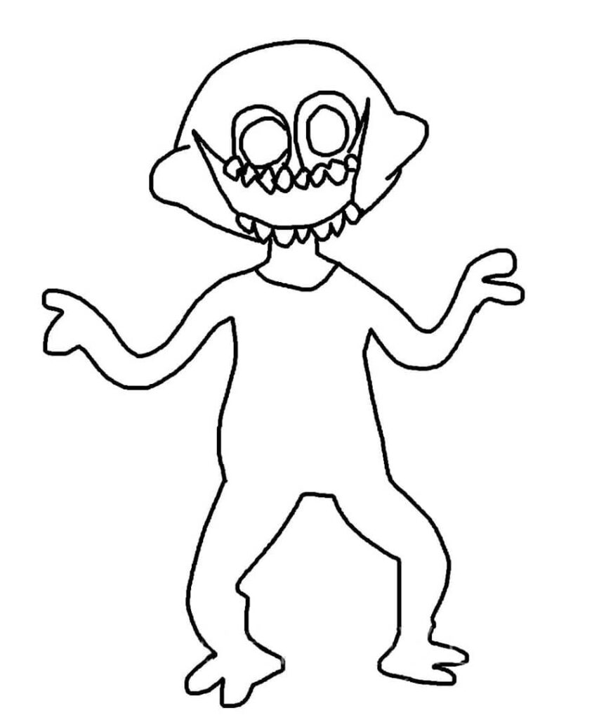Black line drawing of a monster-like humanoid figure