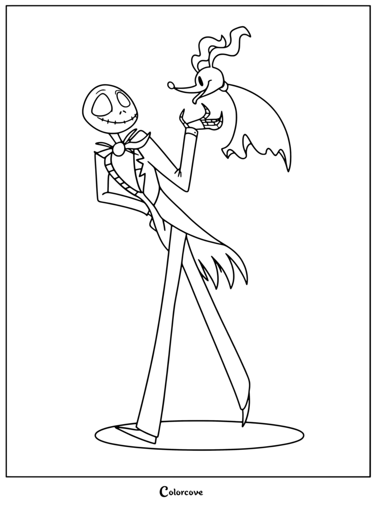 Jack Skellington holding a bat on white page
