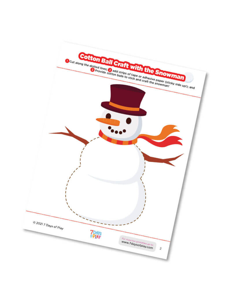 Snowman craft worksheet with hat and scarf illustration