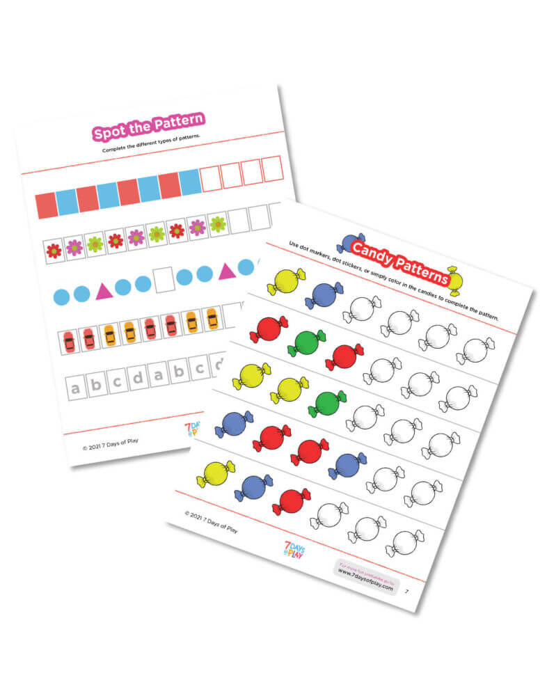 Two colorful pattern worksheets on white background