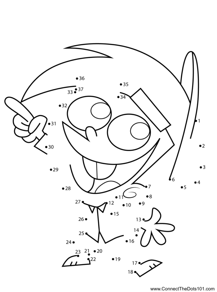 Connect-the-dots cartoon boy with hat and big eyes