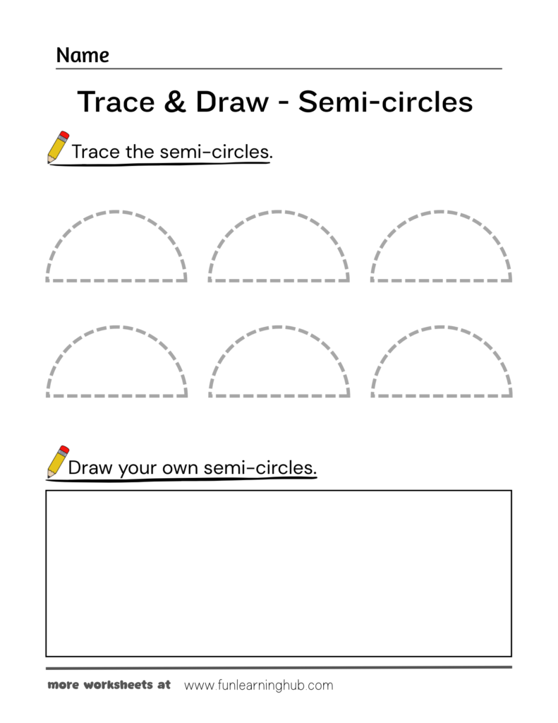Semi-circle tracing worksheet with blank drawing box
