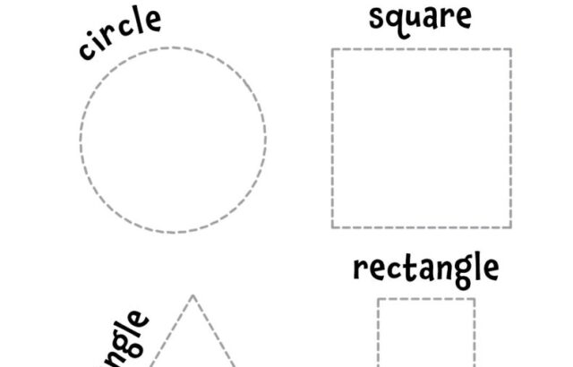 Shapes worksheet with circle, square, triangle, and rectangle