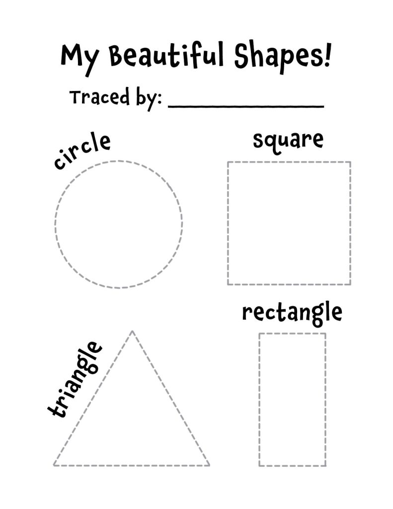 Shapes worksheet with circle, square, triangle, and rectangle