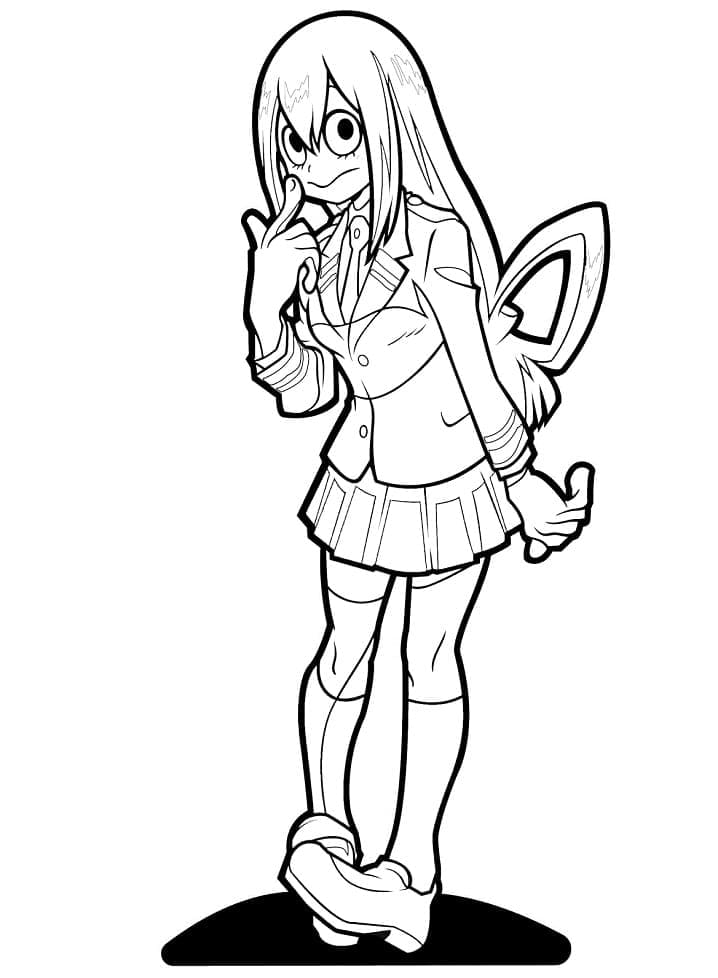 Anime-style girl standing in school uniform, black-and-white line art