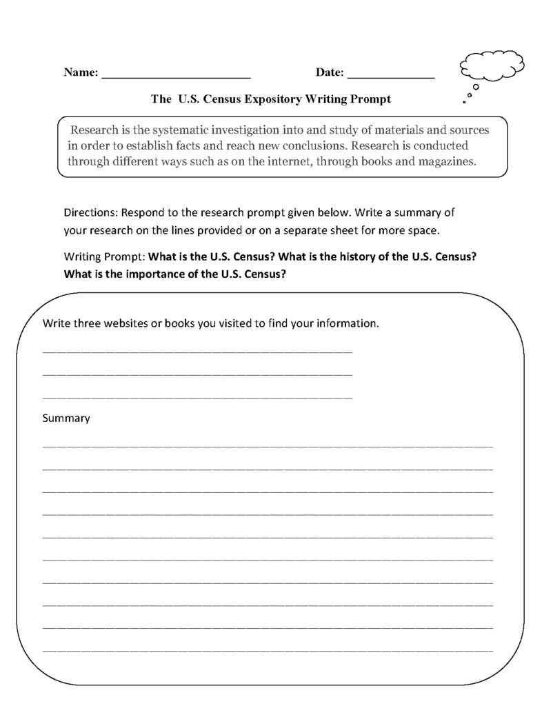 U.S. Census expository writing worksheet with blank lines