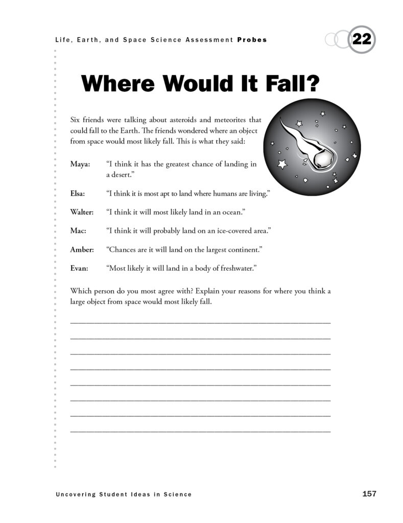 Science worksheet page about where meteorites would fall