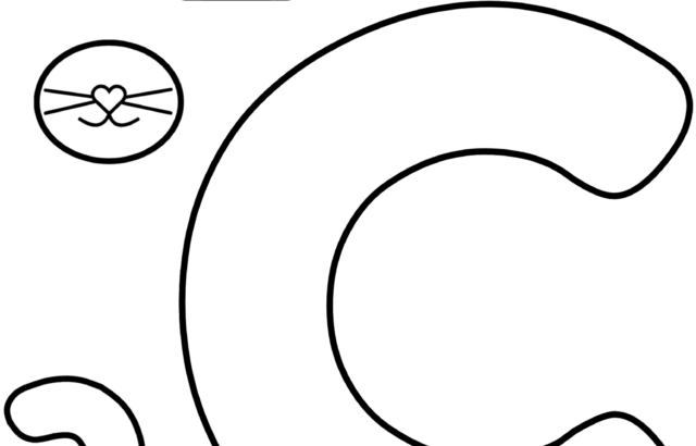 Uppercase letter C cat craft worksheet with cutouts