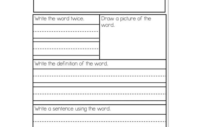 Vocabulary practice worksheet with blank writing boxes