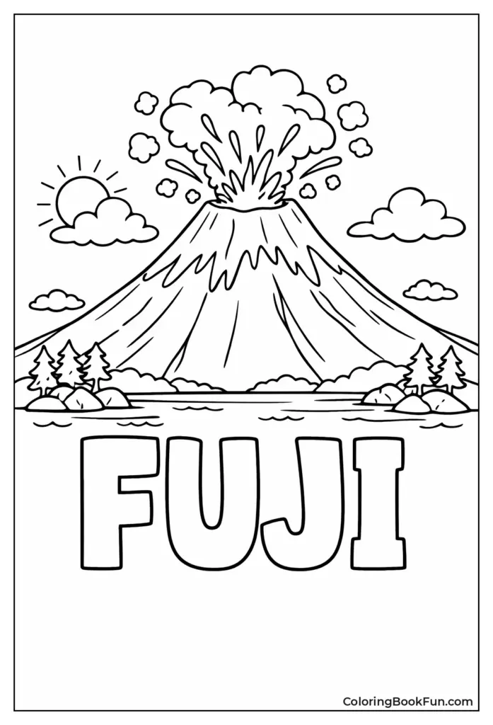 Outline of erupting volcano with FUI text underneath