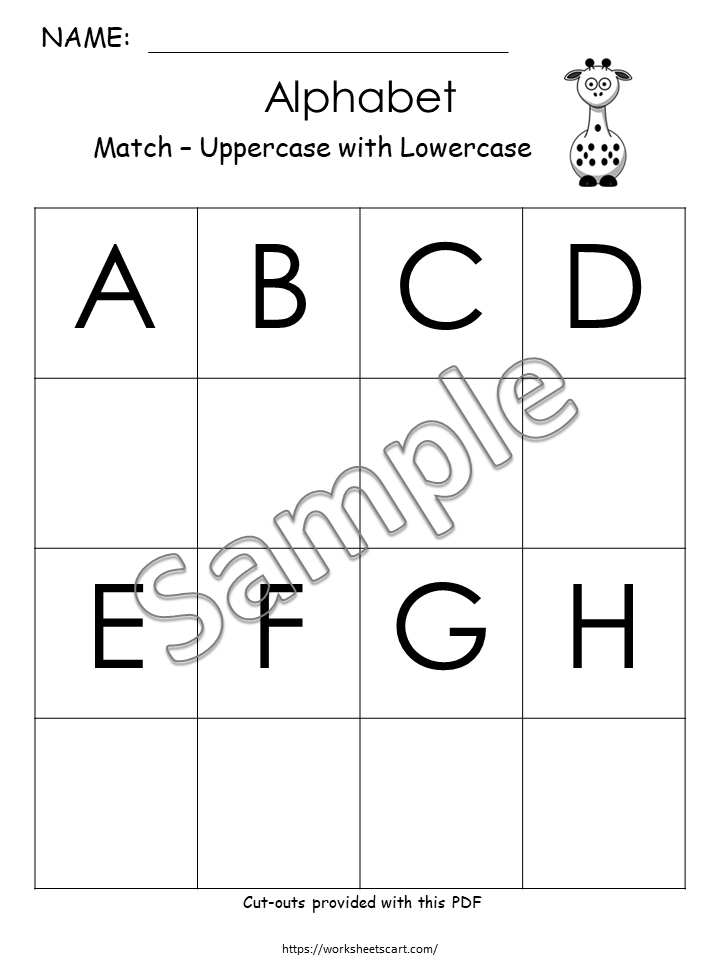 Alphabet matching worksheet with uppercase letters A-H
