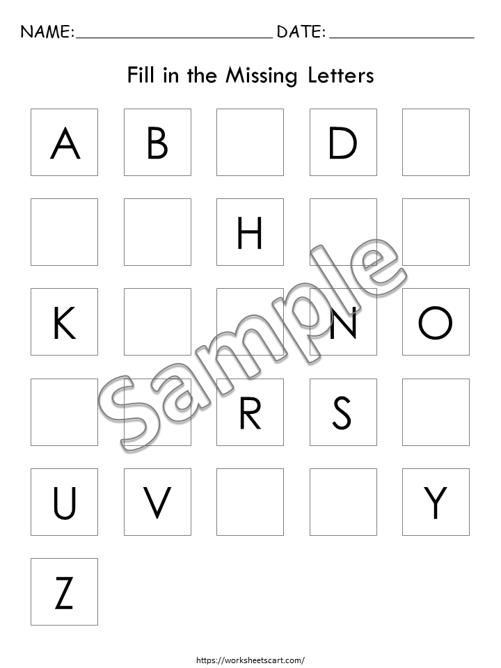 Alphabet fill-in-the-missing-letters worksheet page