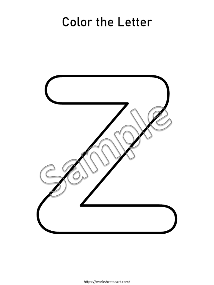 Large outlined letter Z coloring worksheet with sample watermark