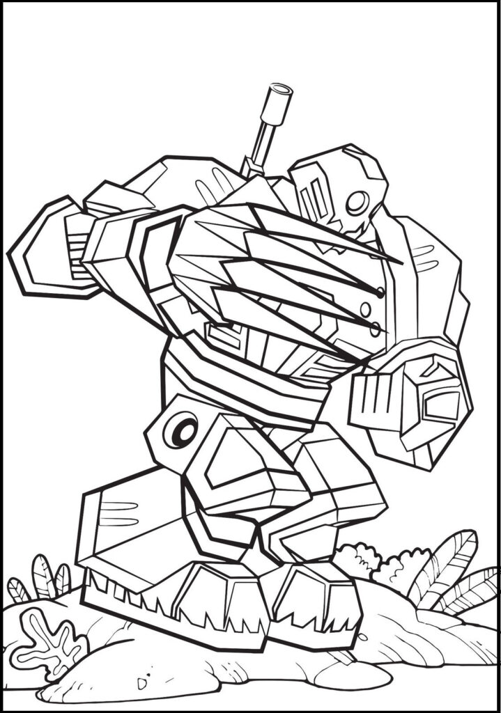 Black line-art robot standing on rocky ground