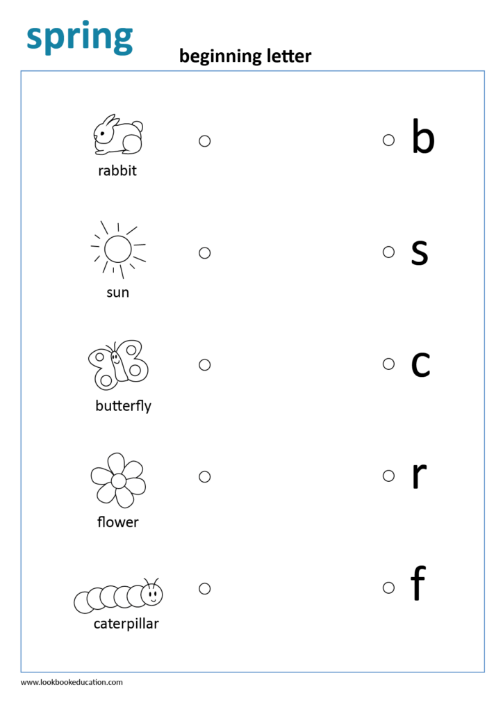 Spring beginning-letter worksheet with pictures and letters