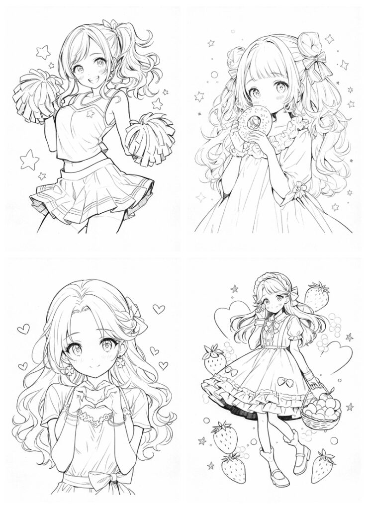 Four cute anime girls in a four-panel layout