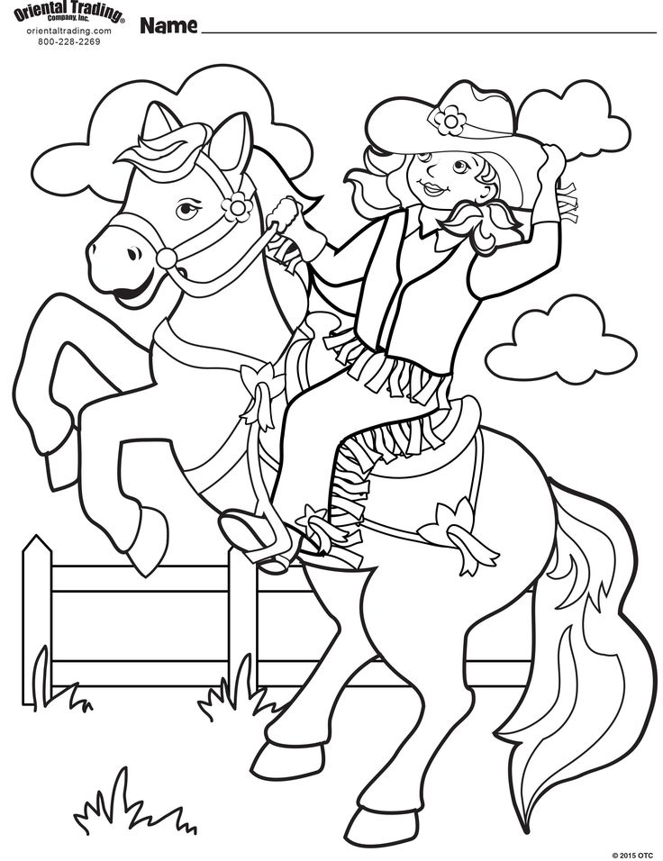 Cowgirl riding a rearing horse, coloring page