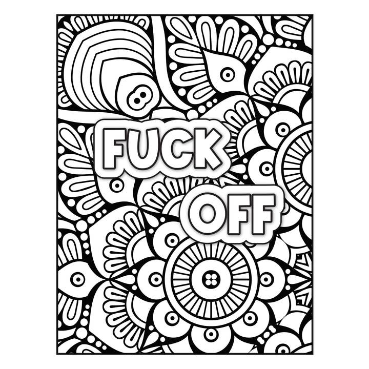 Black-and-white floral pattern with bold expletive text