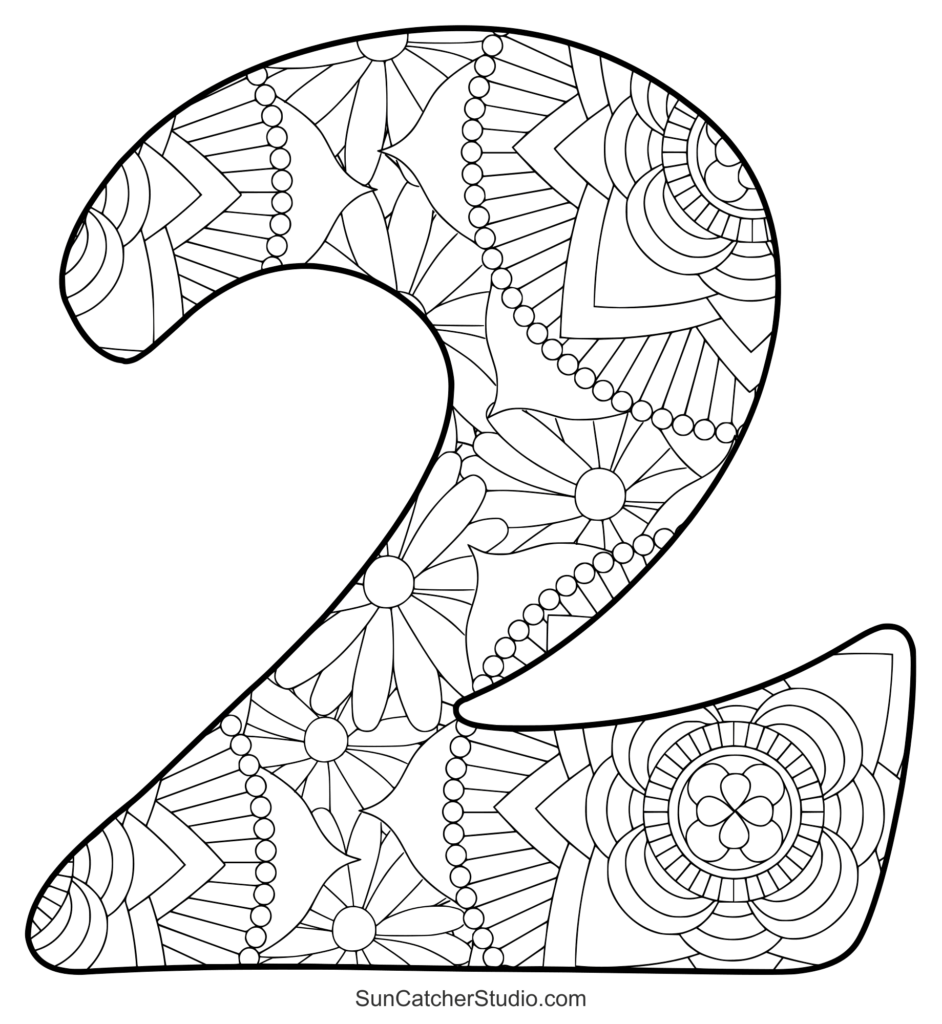 Decorative number two filled with floral patterns