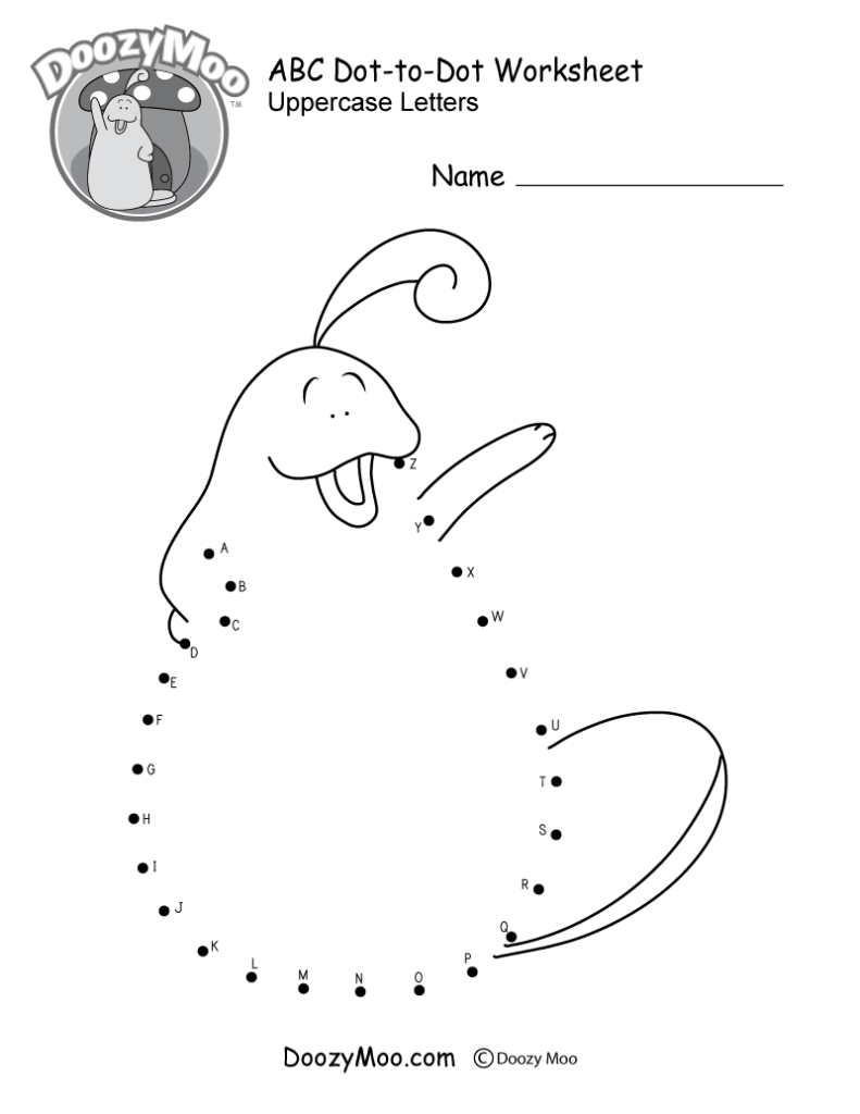 ABC dot-to-dot worksheet with cartoon elephant
