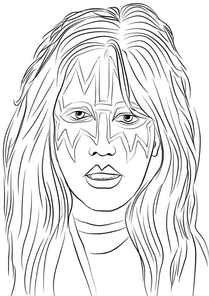 Black-and-white line drawing of a woman’s face