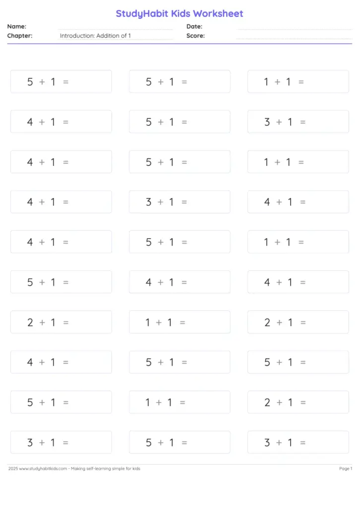 Kids math worksheet with addition problems and blanks