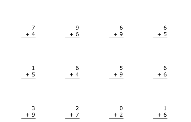 Single digit addition worksheet with twenty problems