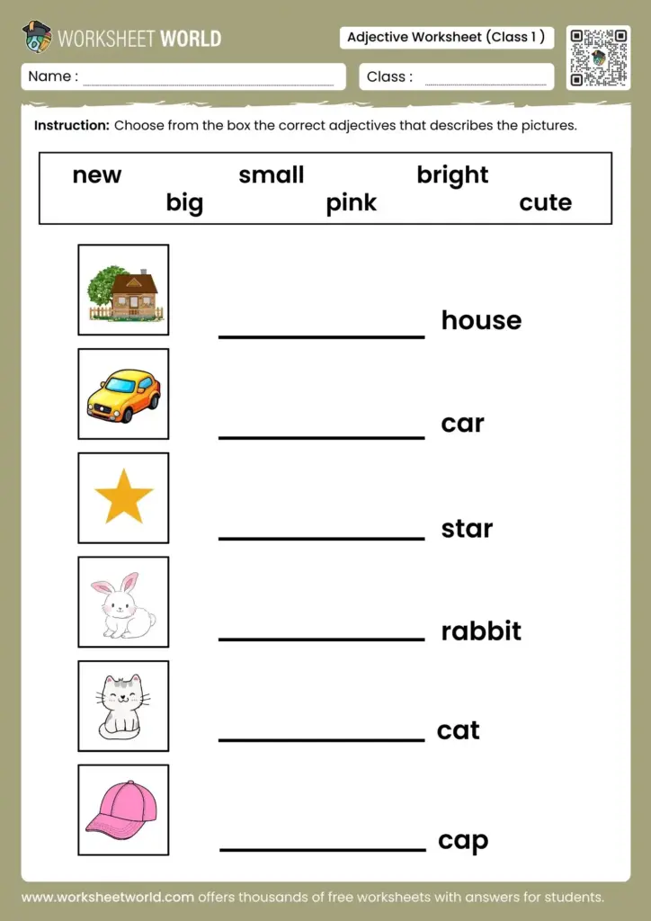 Adjective worksheet with pictures and word bank