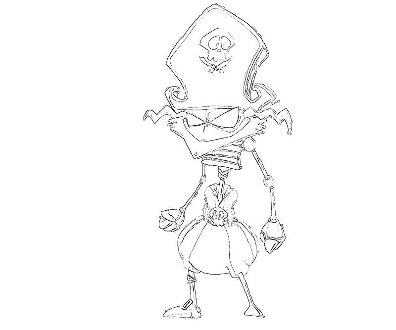 Sketch of a cartoon pirate with skull hat, full body