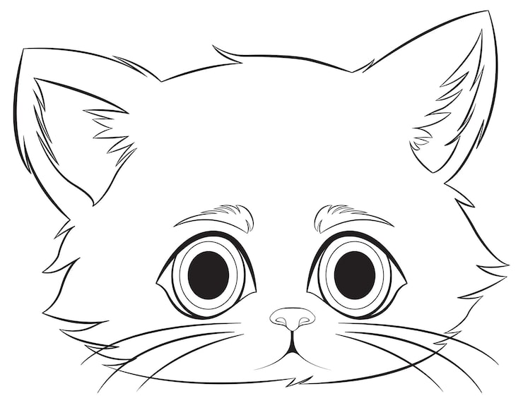 Cartoon cat face outline on white background