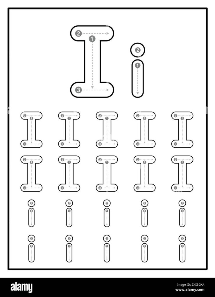 Printable worksheet of traced uppercase and lowercase I letters