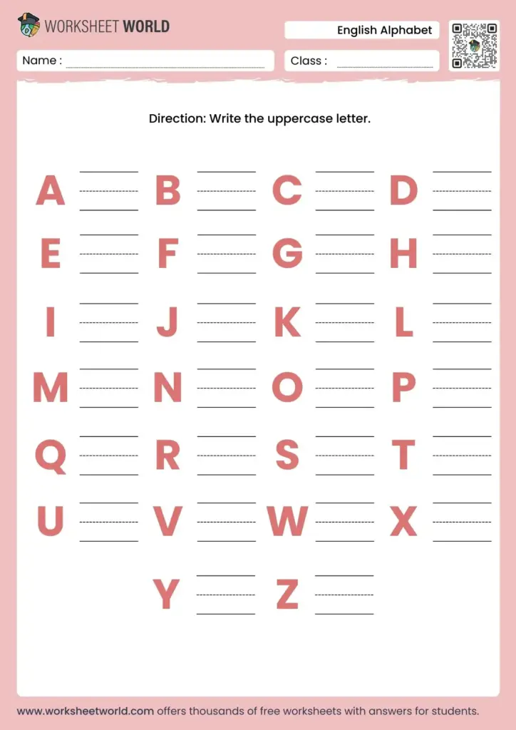 English alphabet handwriting worksheet with blank lines
