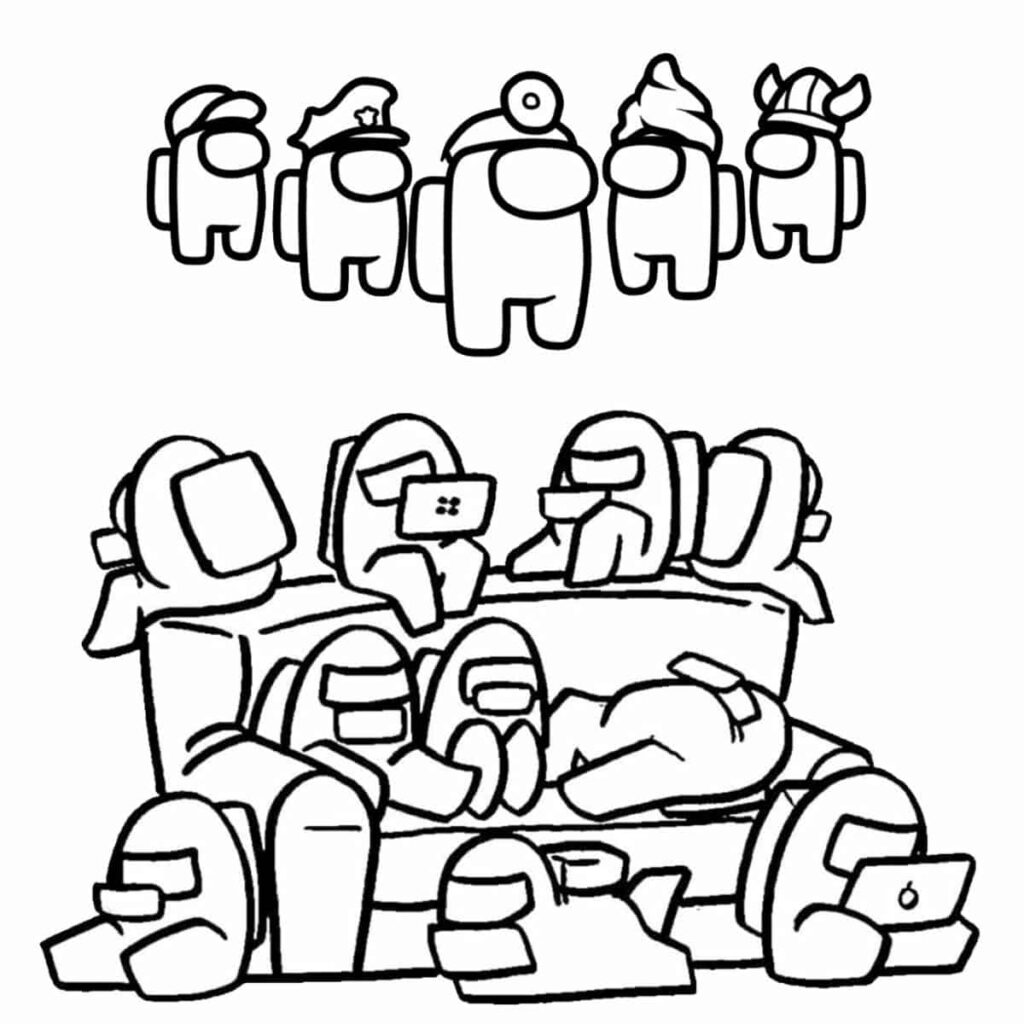 Among Us characters arranged in two groups on white background