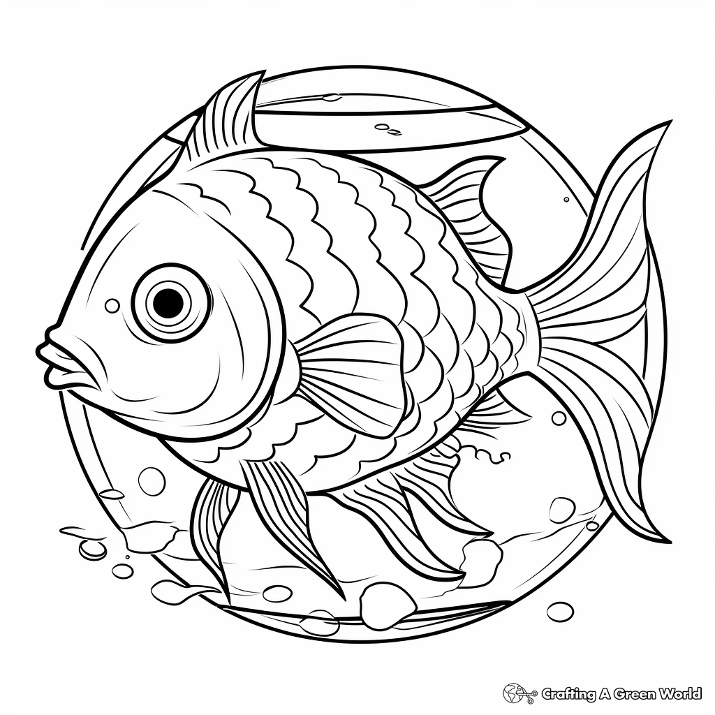 Black and white fish in a round bowl illustration