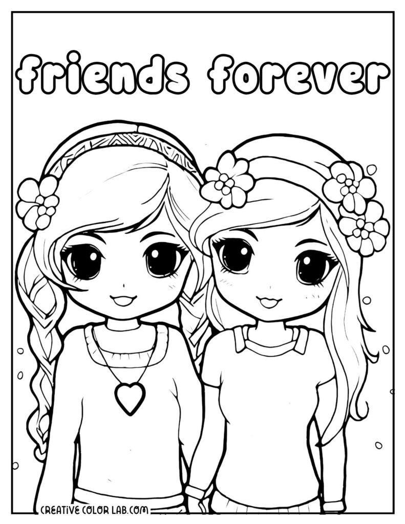 Two cartoon girls under “friends forever” text