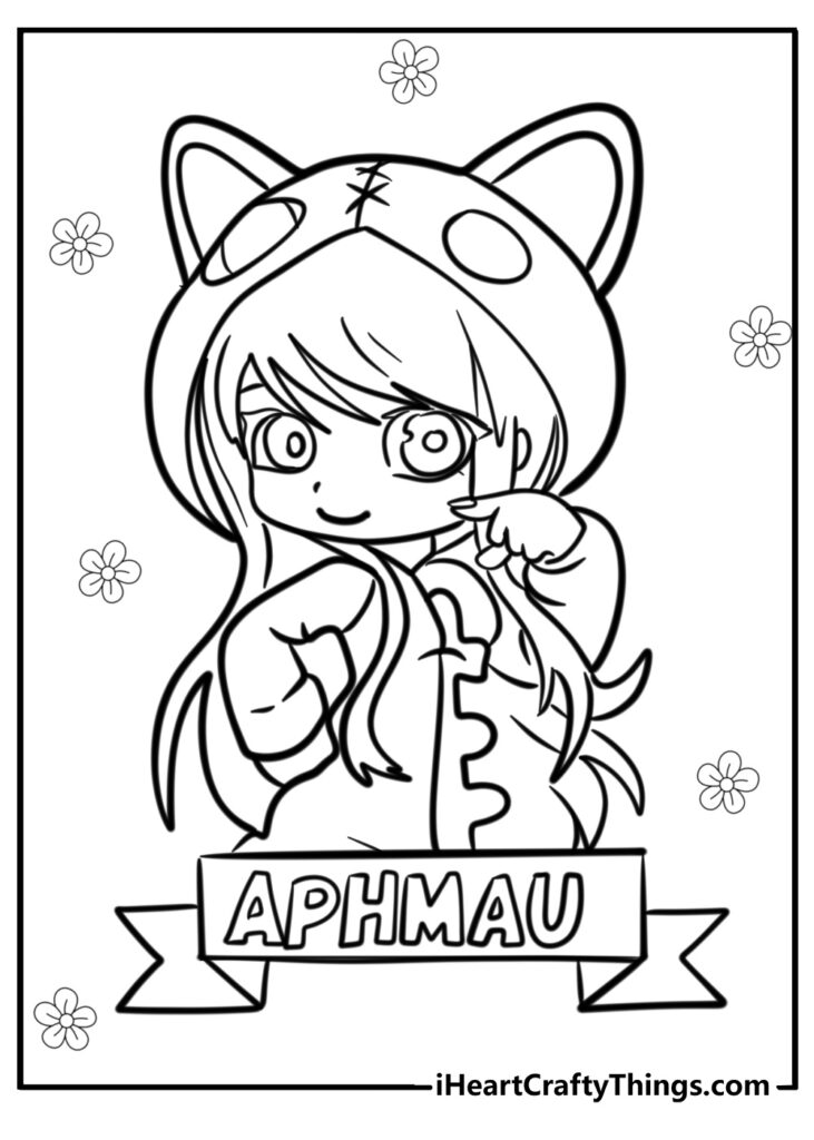 Black-and-white cartoon girl in cat-ear hoodie, flowers