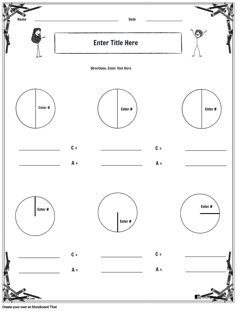 Printable circle area worksheet with six diagrams