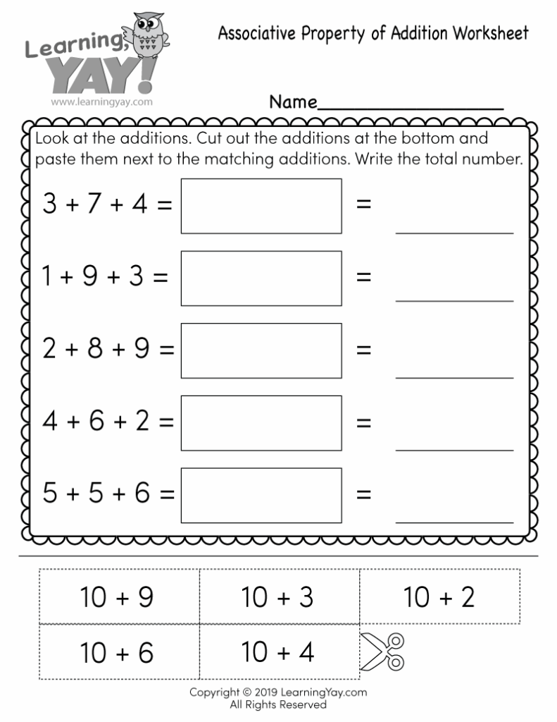 Math worksheet on associative property of addition