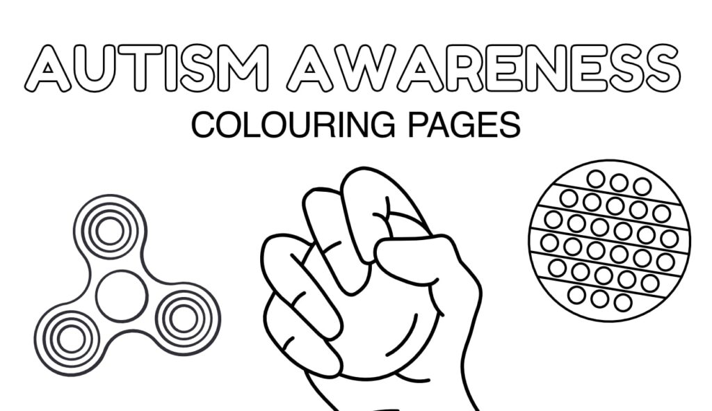 Autism awareness coloring pages with fidget toy drawings